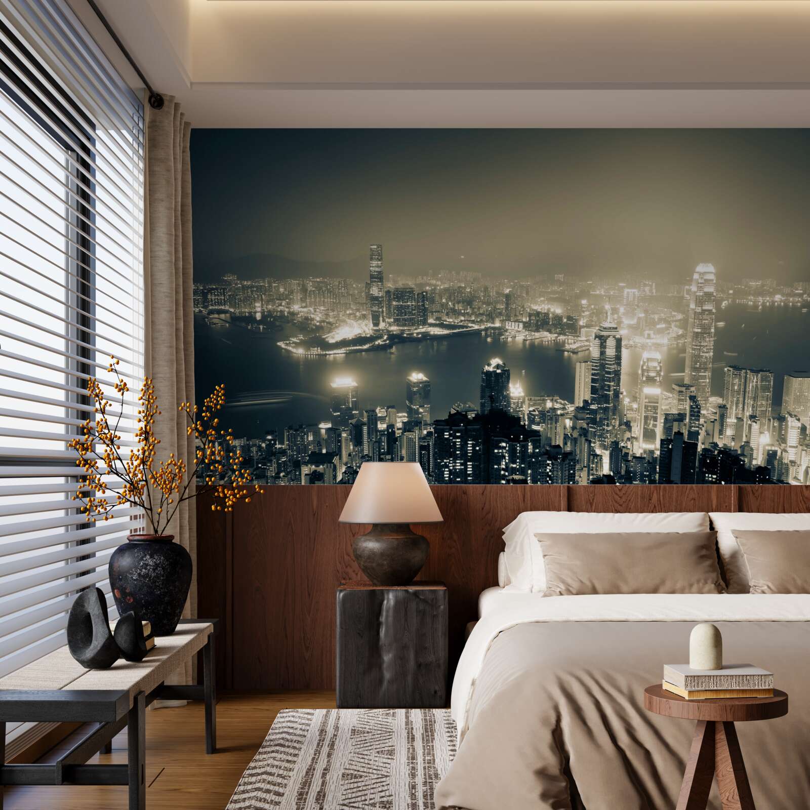 Fototapeta panoramiczny nocny widok na hongkong