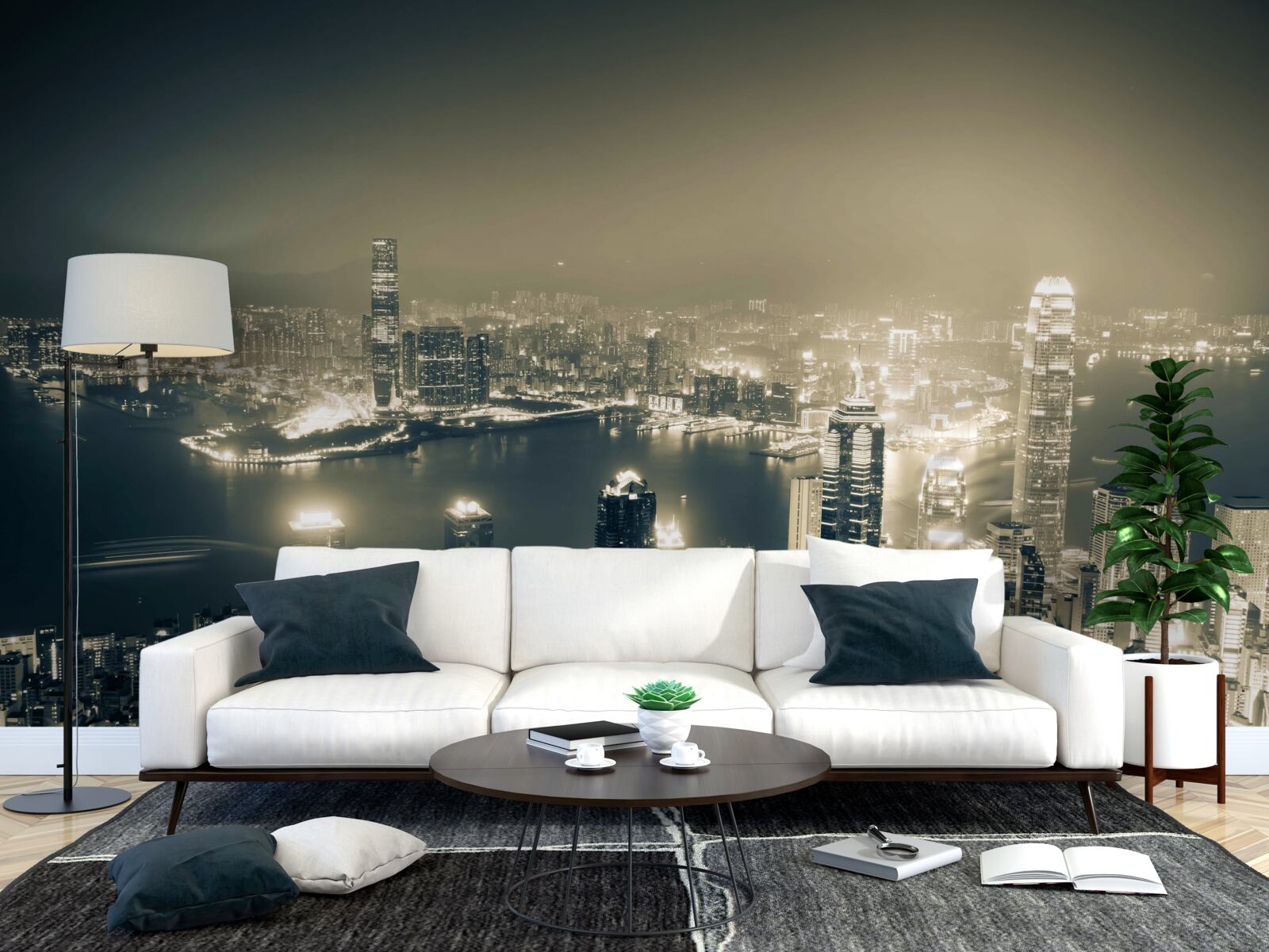 Fototapeta panoramiczny nocny widok na hongkong