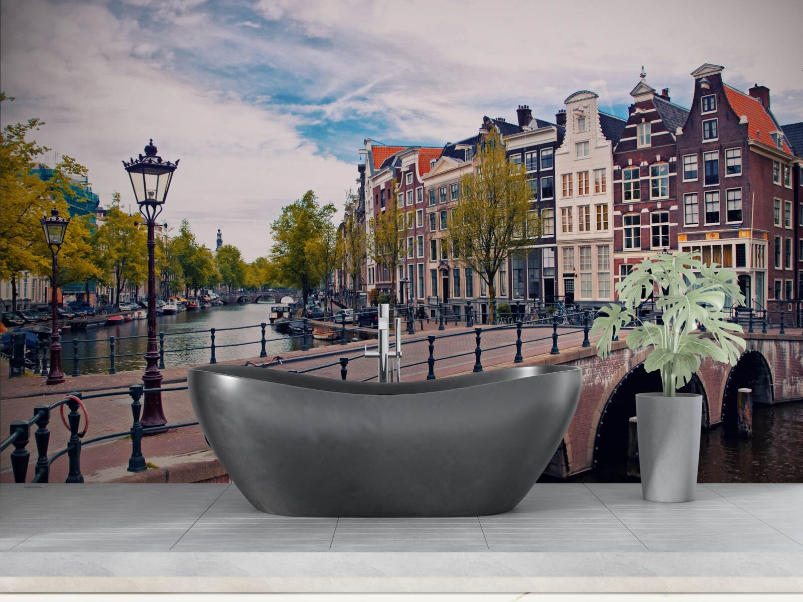 Fototapeta most amsterdamski rozciągający się nad kanałem