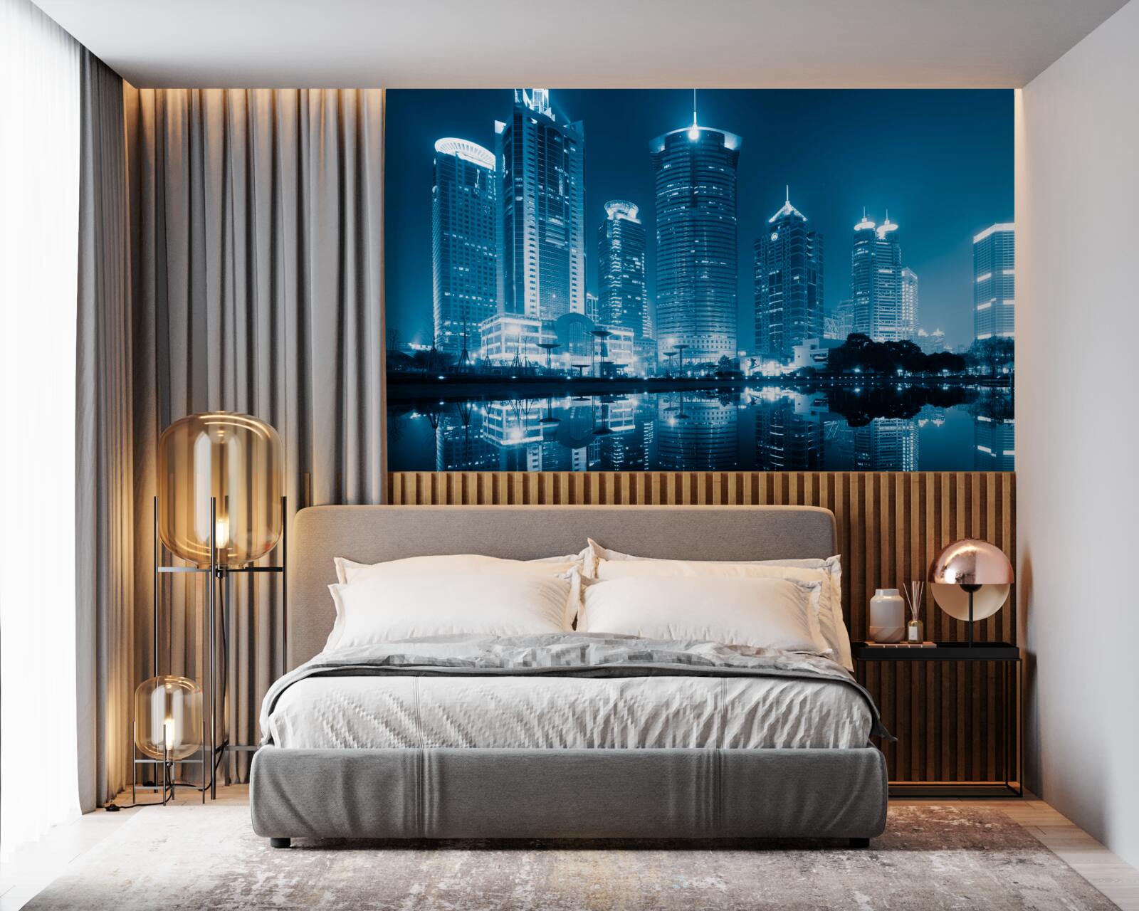 Fototapeta nocny szanghaj w świetle latarni