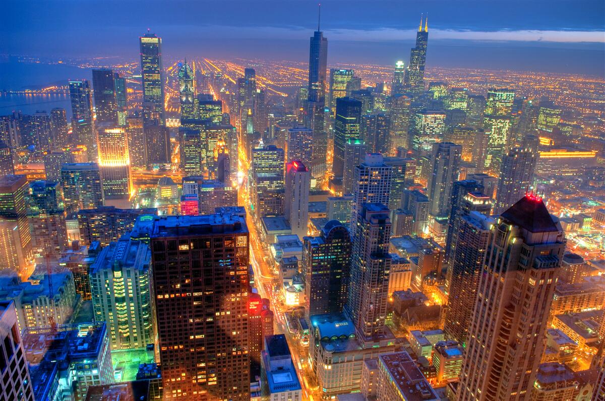 Fototapeta Światła chicago city oświetlają ulice