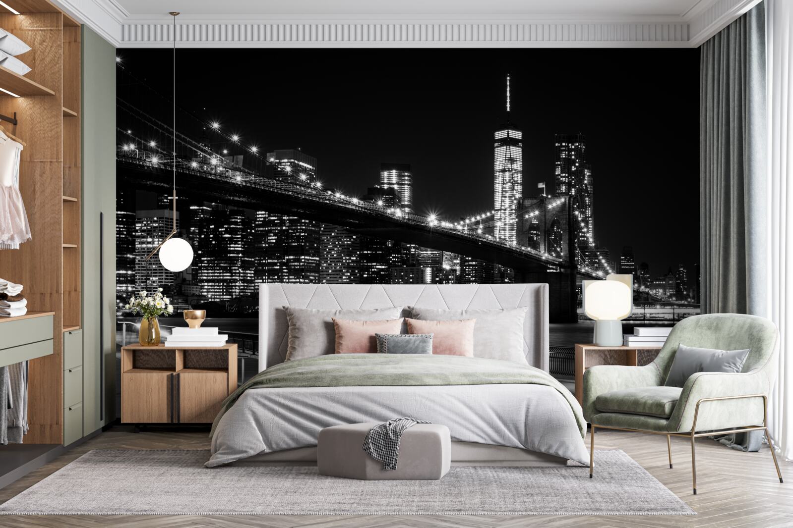 Fototapeta most brookliński i manhattan w czerni i bieli