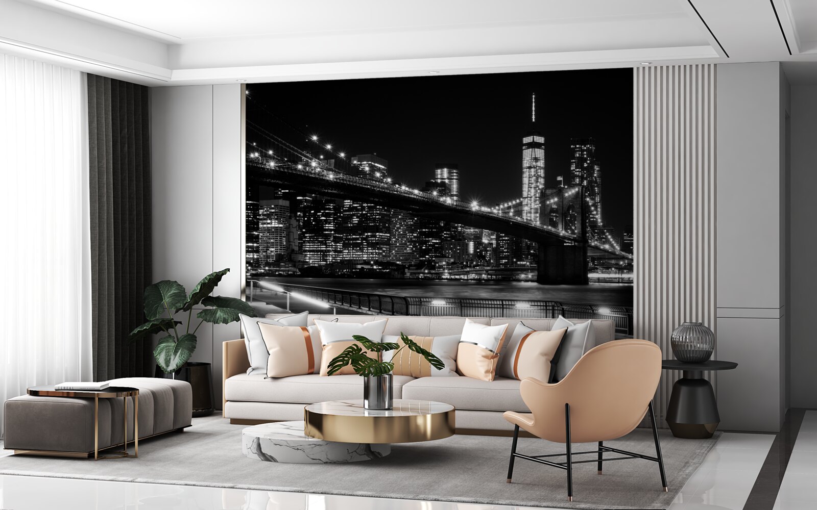 Fototapeta most brookliński i manhattan w czerni i bieli