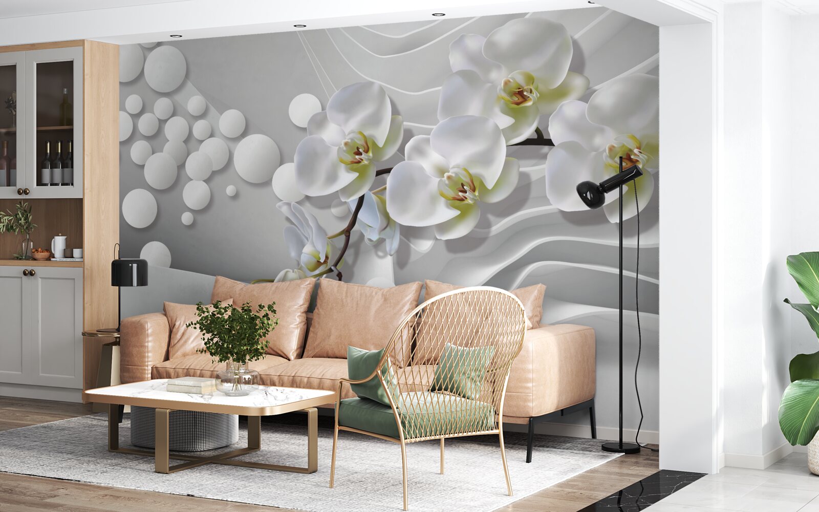 Fototapeta orchidea z abstrakcyjną białą gałązką