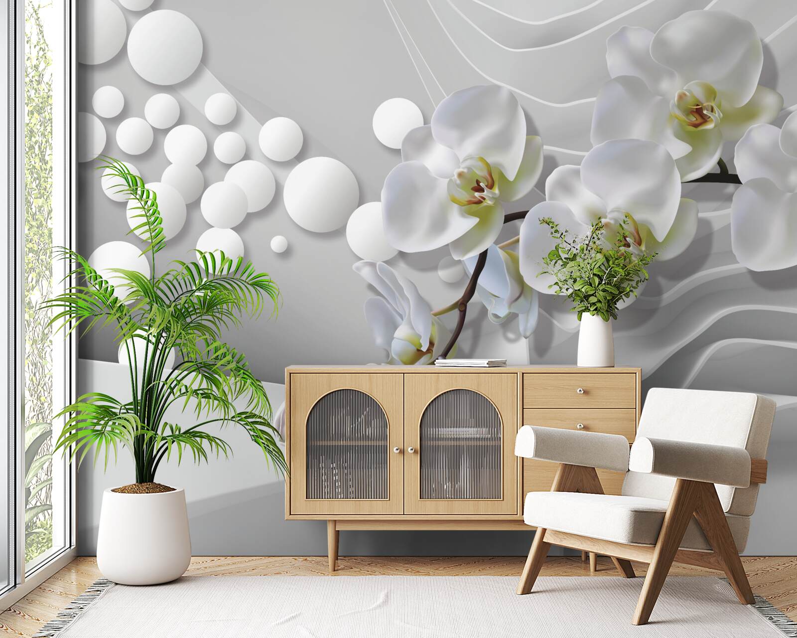 Fototapeta orchidea z abstrakcyjną białą gałązką