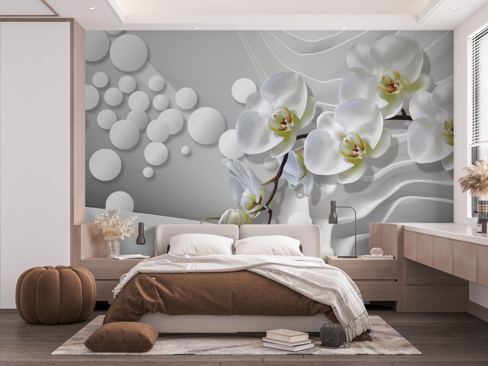 Fototapeta orchidea z abstrakcyjną białą gałązką