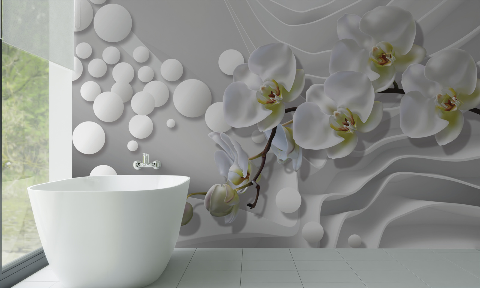 Fototapeta orchidea z abstrakcyjną białą gałązką