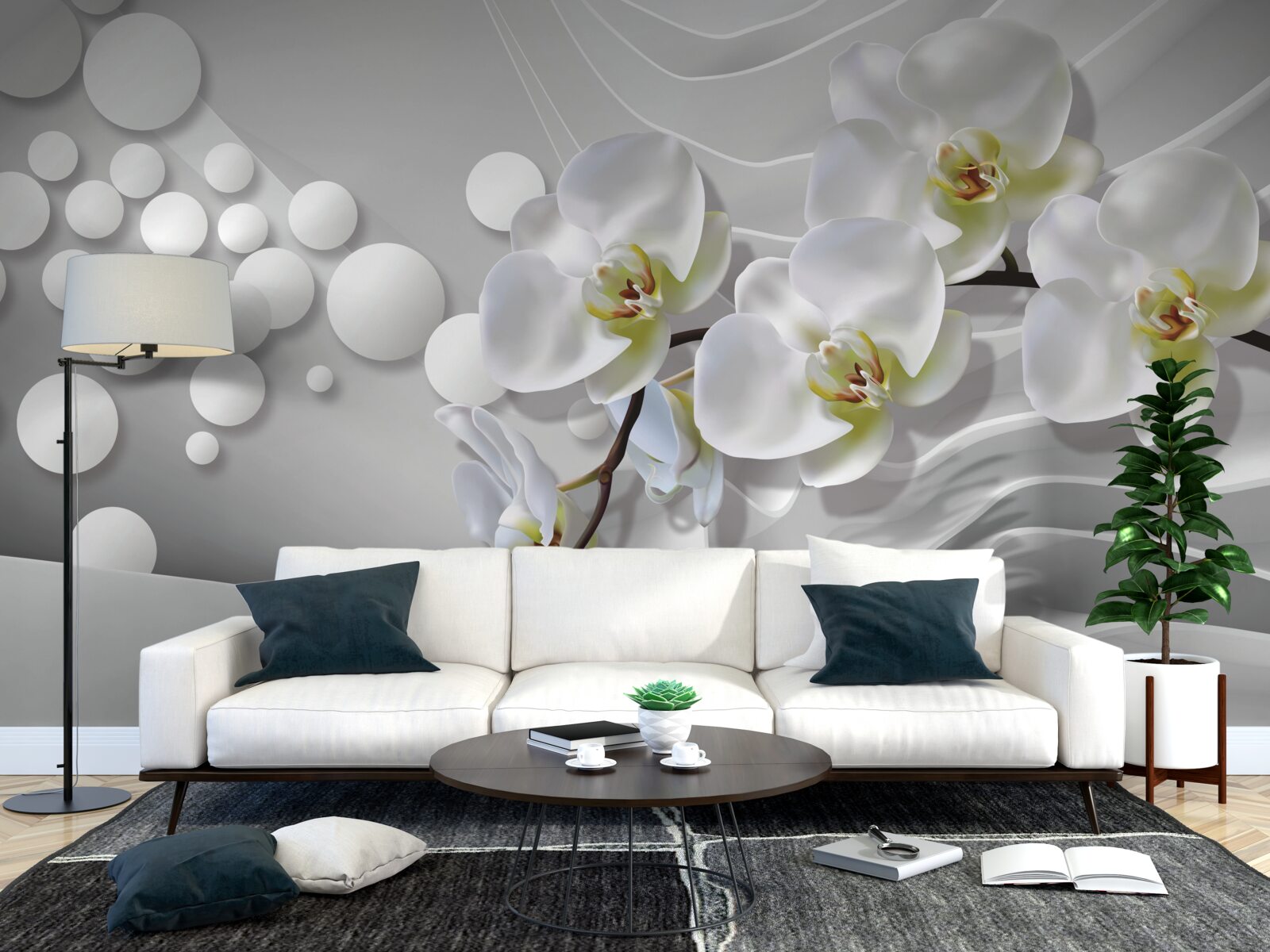 Fototapeta orchidea z abstrakcyjną białą gałązką