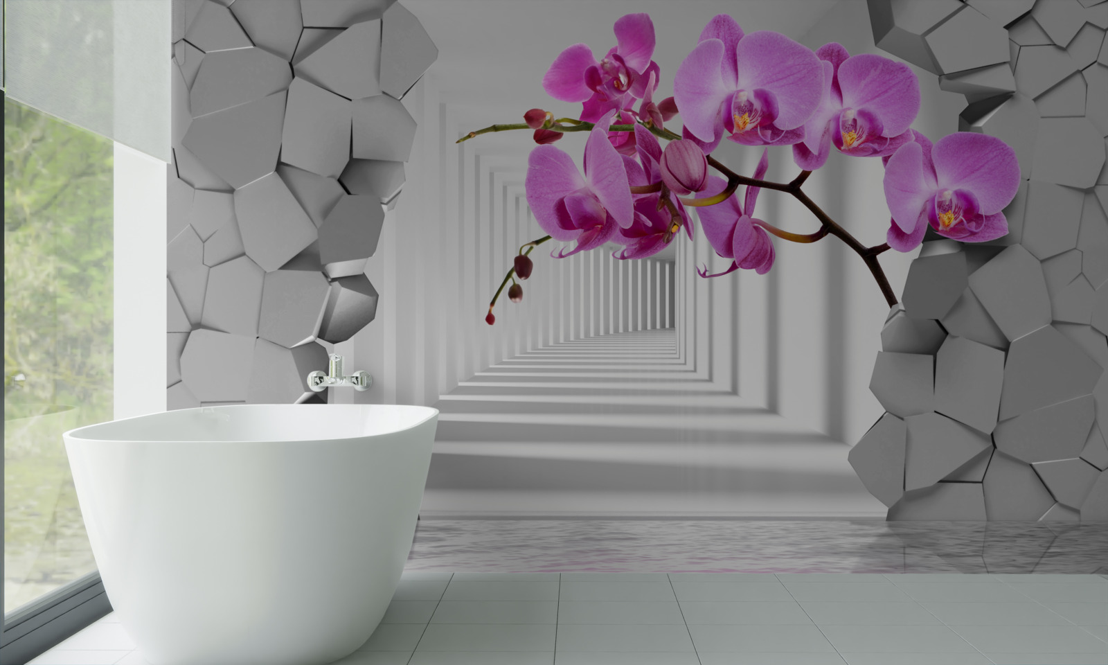 Fototapeta orchidea penetruje ścianę swoją gałęzią