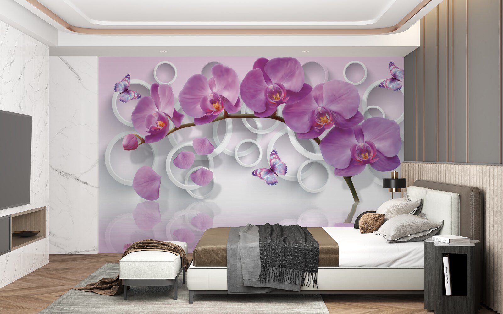 Fototapeta fioletowe orchidee na jasnym tle