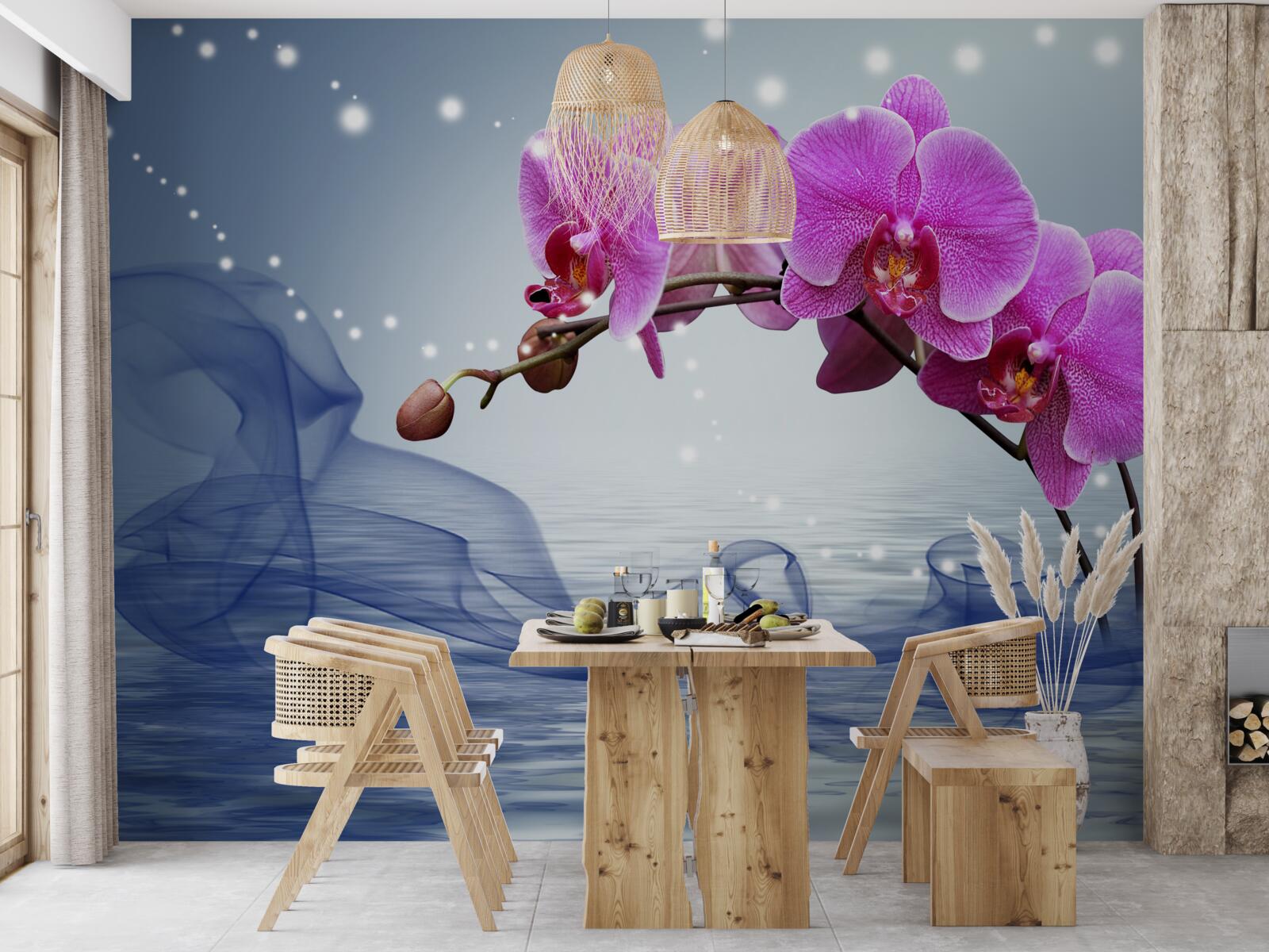 Fototapeta Łodyga wspaniałej orchidei w kolorze liliowym