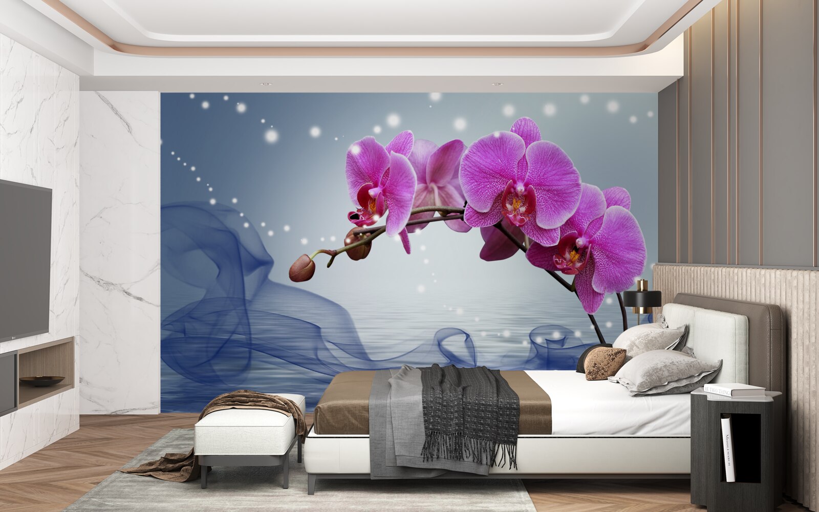 Fototapeta Łodyga wspaniałej orchidei w kolorze liliowym