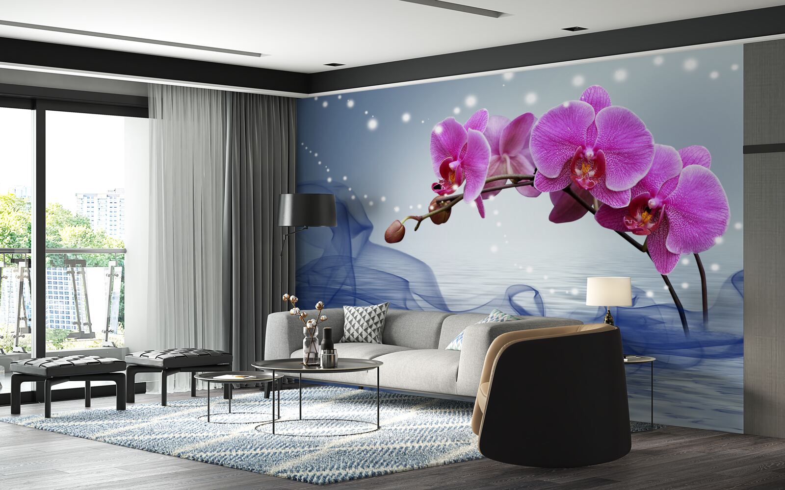 Fototapeta Łodyga wspaniałej orchidei w kolorze liliowym
