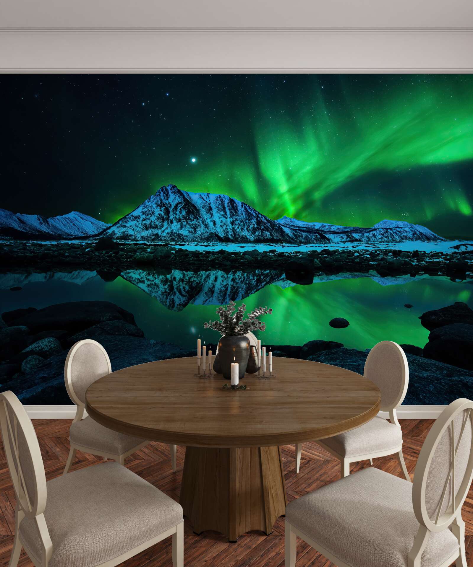 Fototapeta niesamowite zorze polarne nad morzem