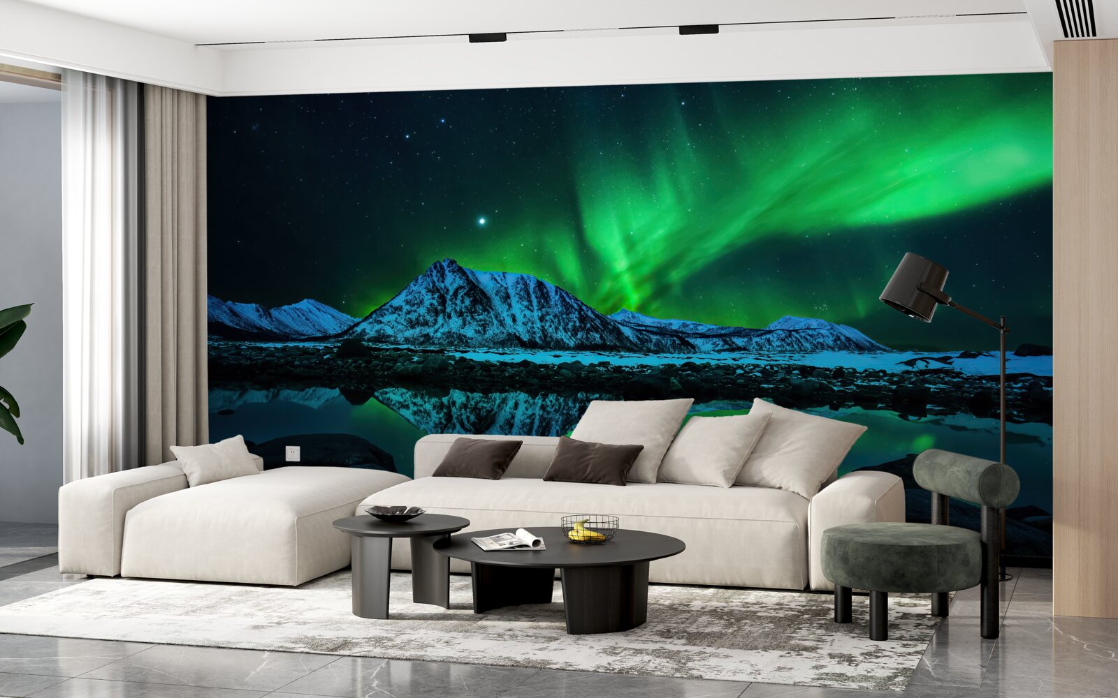 Fototapeta niesamowite zorze polarne nad morzem