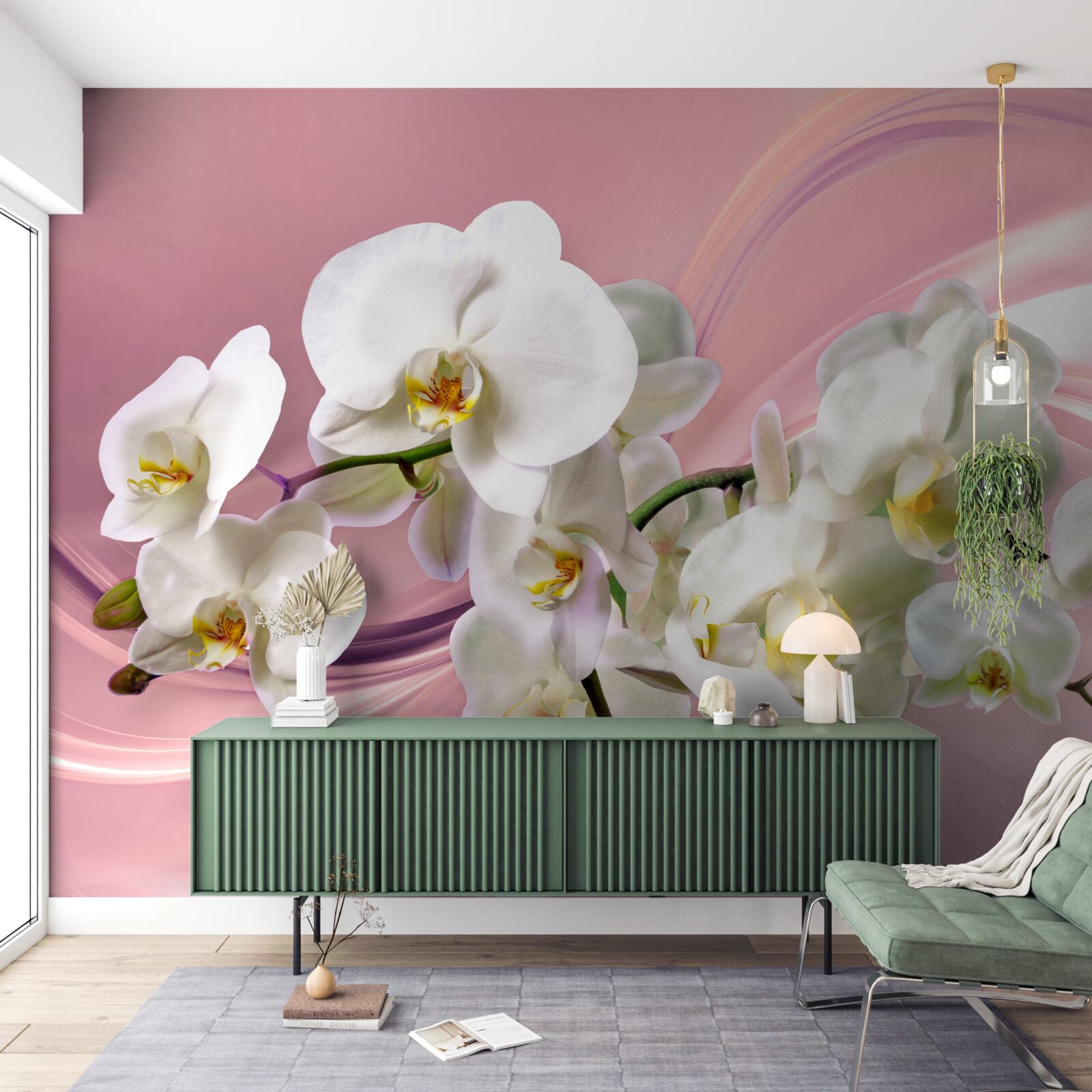 Fototapeta duże białe orchidee na różowym tle