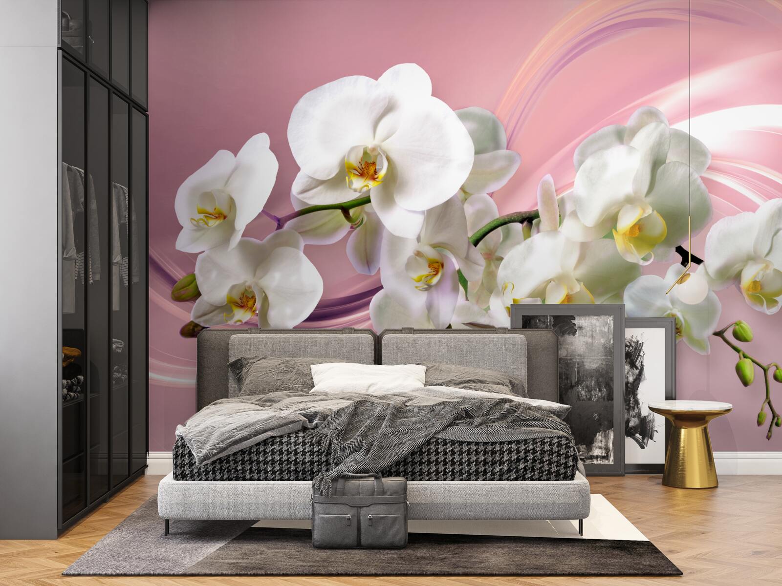 Fototapeta duże białe orchidee na różowym tle