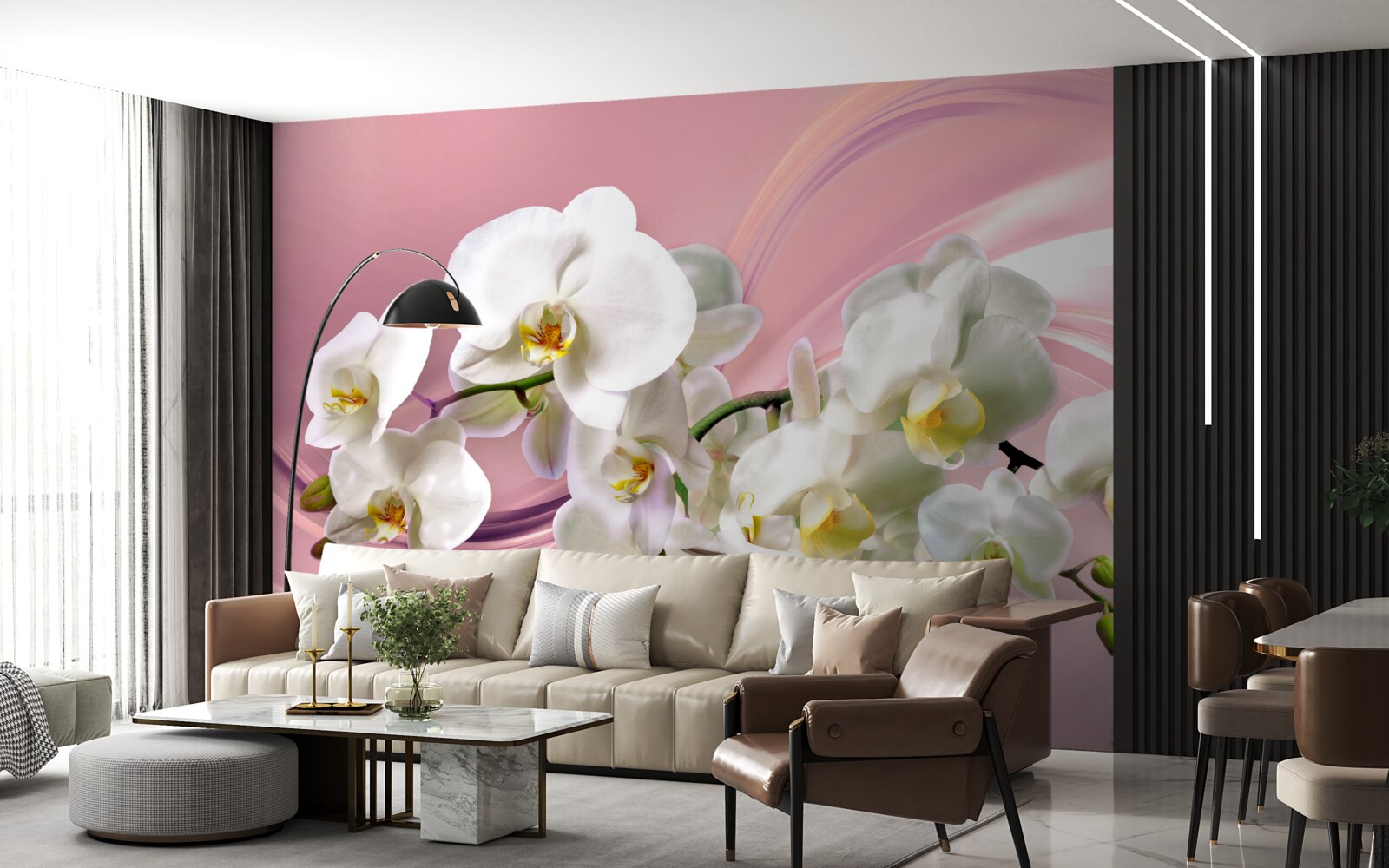 Fototapeta duże białe orchidee na różowym tle