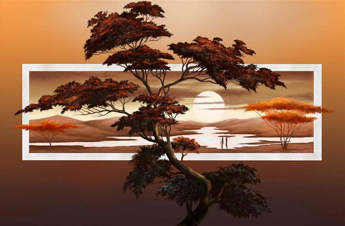 Fototapeta słońce zachodzi nad bonsai