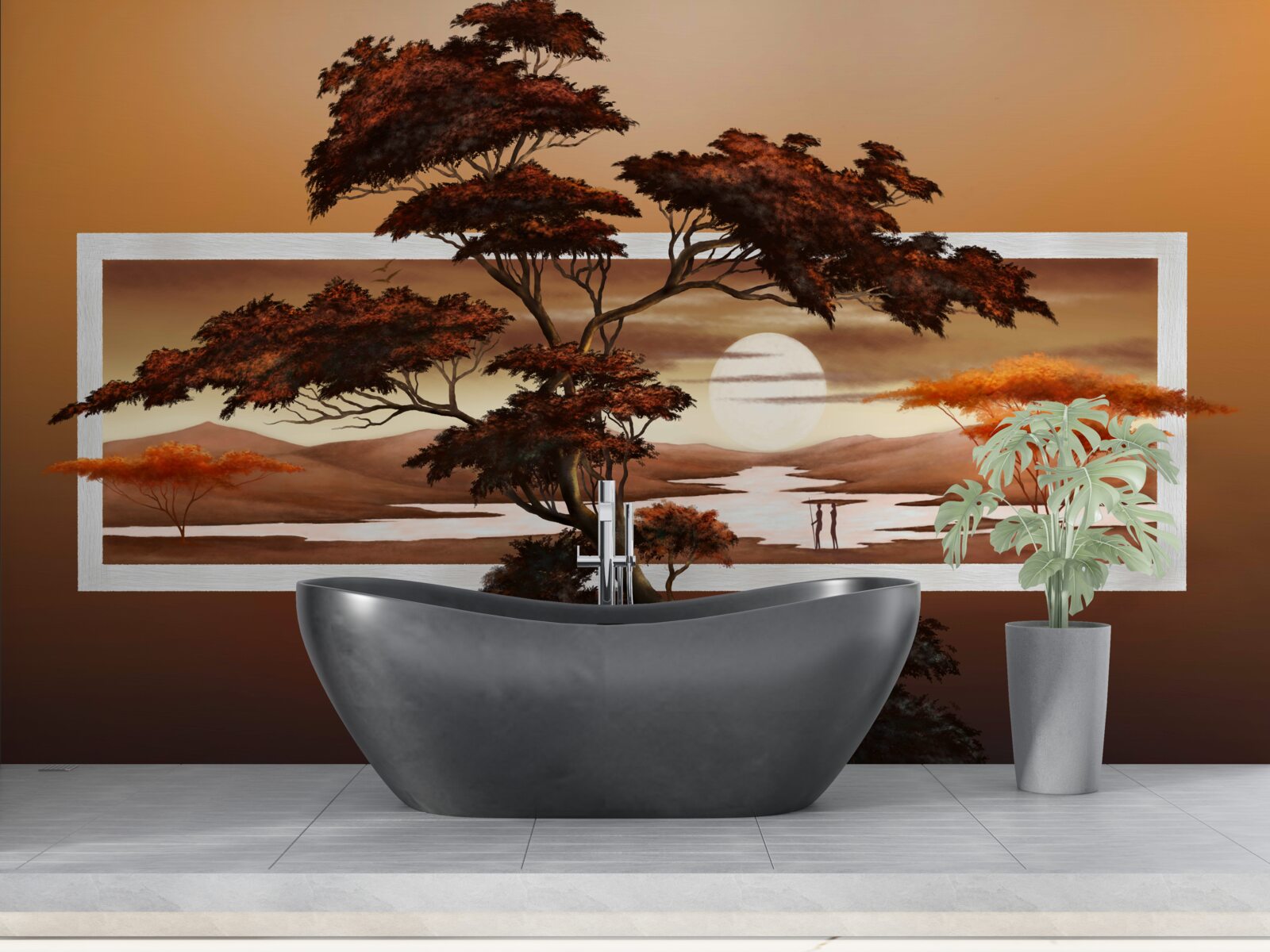 Fototapeta słońce zachodzi nad bonsai