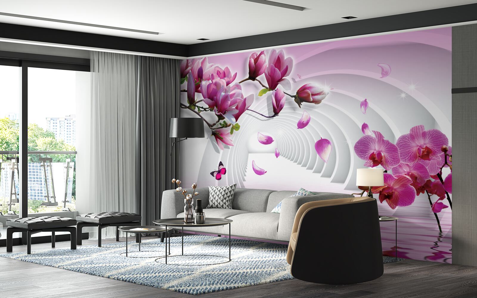 Fototapeta zachwycające odcienie różowej magnolii i orchidei