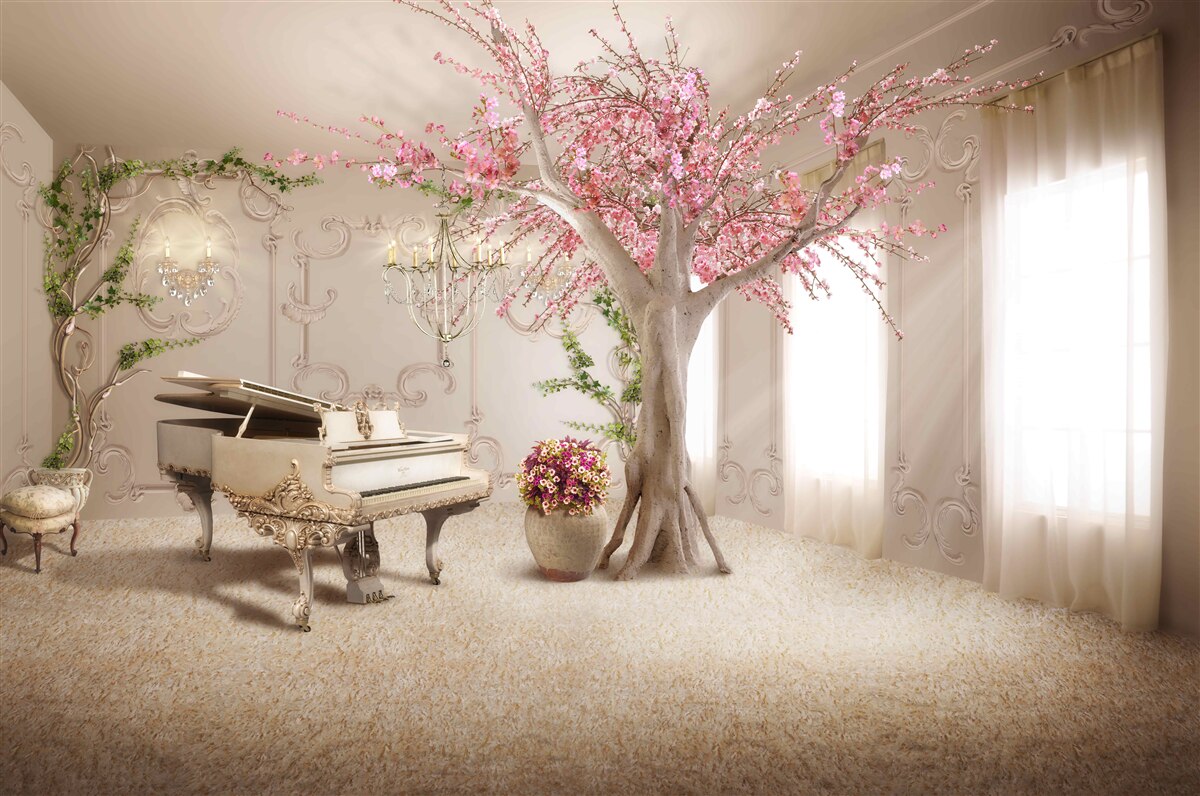 Fototapeta magiczny salon z drzewem sakura
