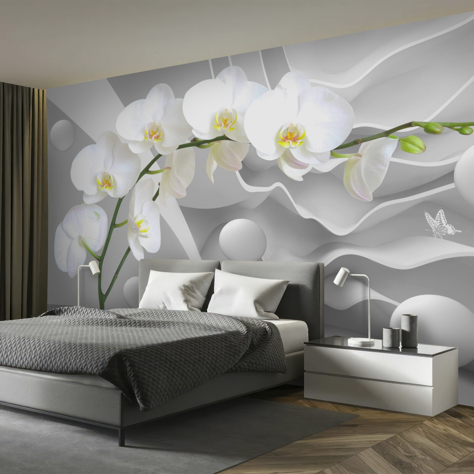 Fototapeta biały kwiat orchidei na gałęzi
