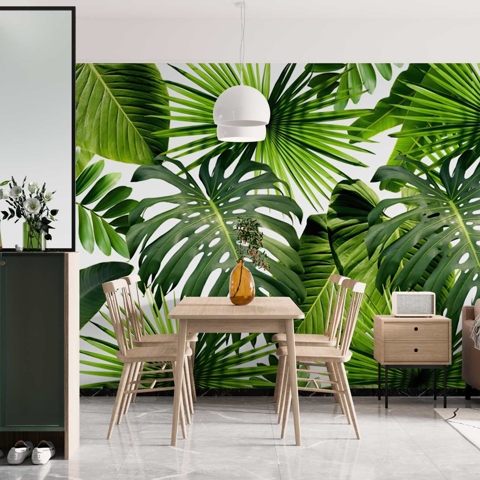 Fototapeta monstera i liście bananów na białym tle, z gęstością