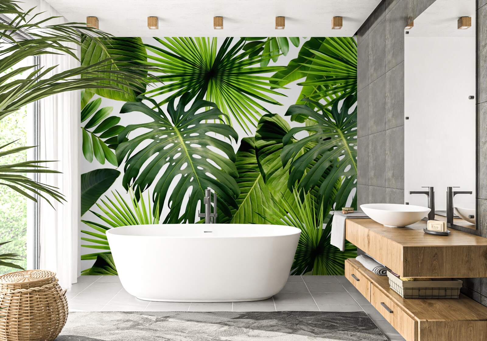 Fototapeta monstera i liście bananów na białym tle, z gęstością