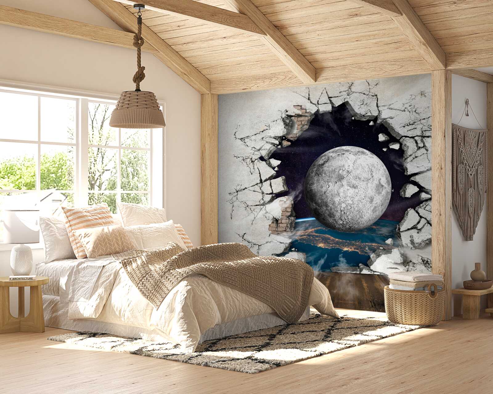 Fototapeta Ściana zostaje zniszczona w świetle księżyca