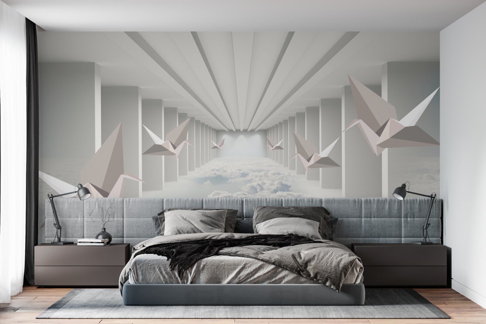 Fototapeta abstrakcyjna geometria ptaków w chmurach