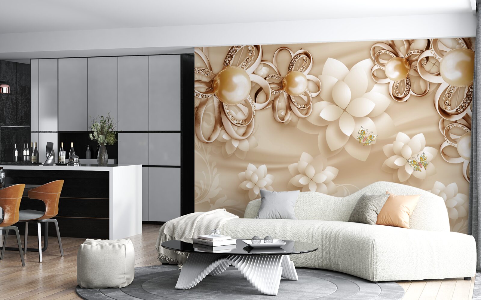 Fototapeta magnolia ma białe kwiaty w refleksach złota