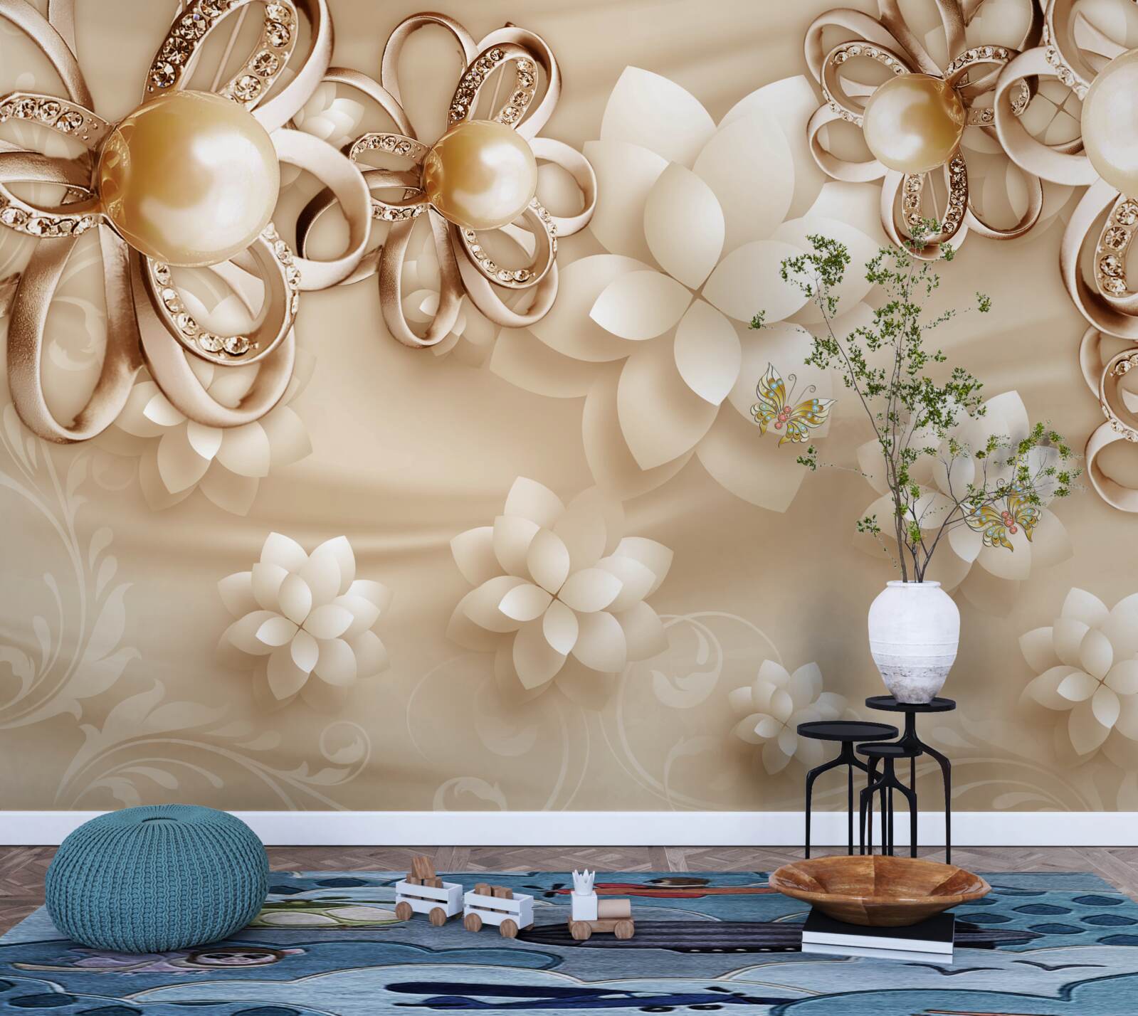 Fototapeta magnolia ma białe kwiaty w refleksach złota