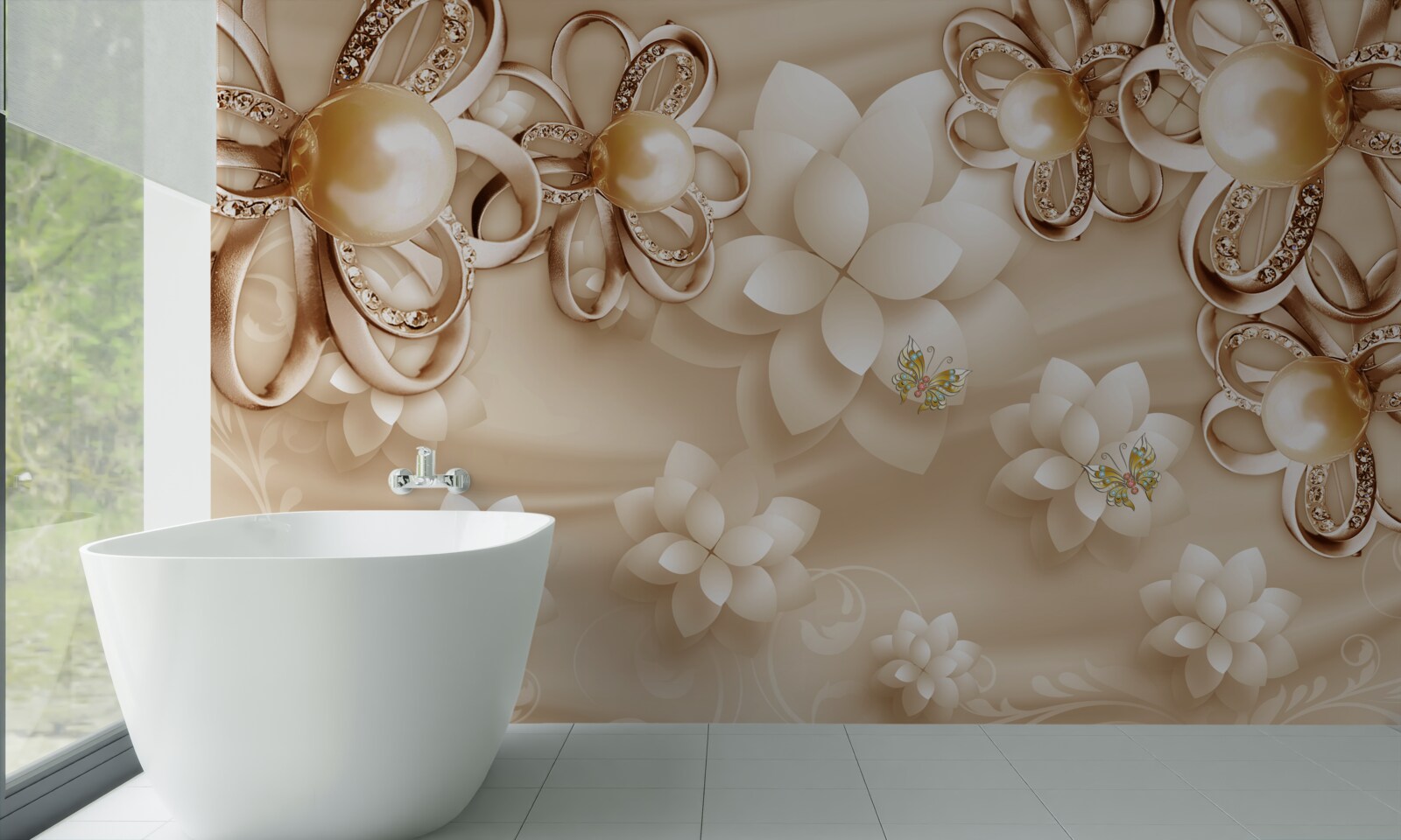 Fototapeta magnolia ma białe kwiaty w refleksach złota