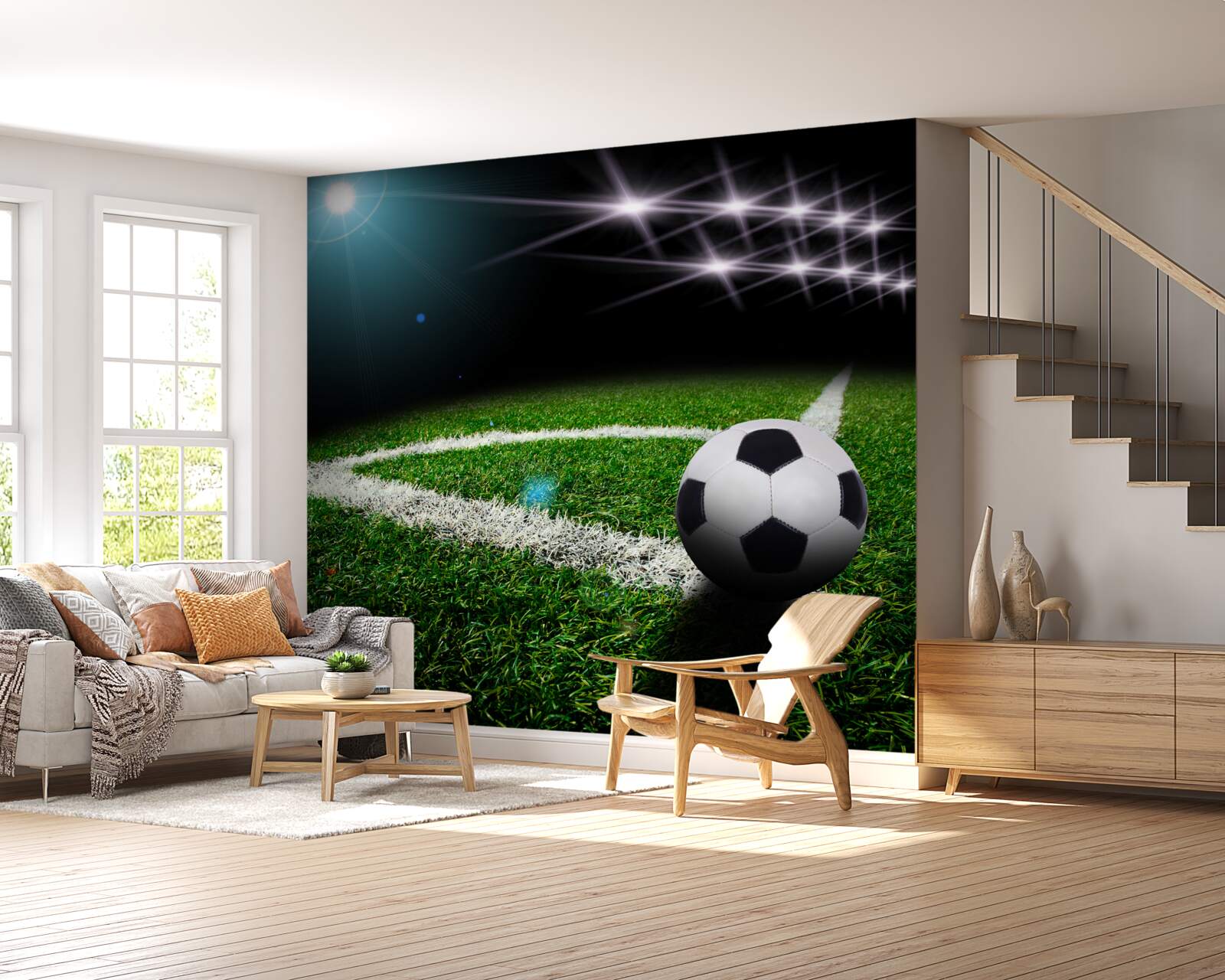 Fototapeta piłka leży na trawniku stadionu