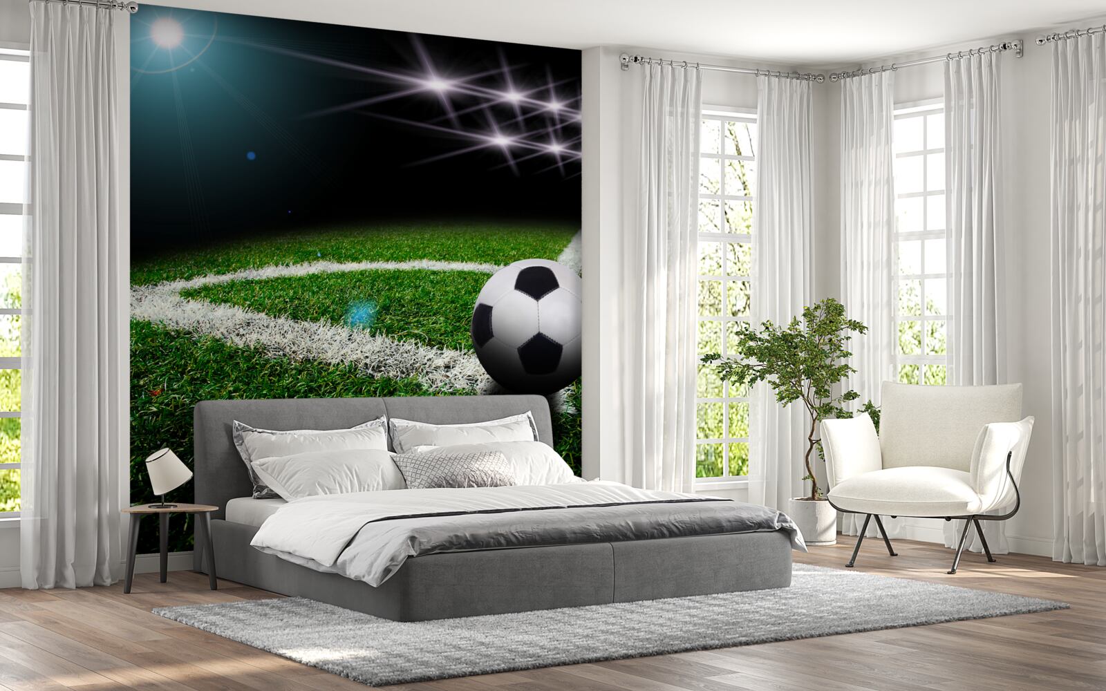 Fototapeta piłka leży na trawniku stadionu