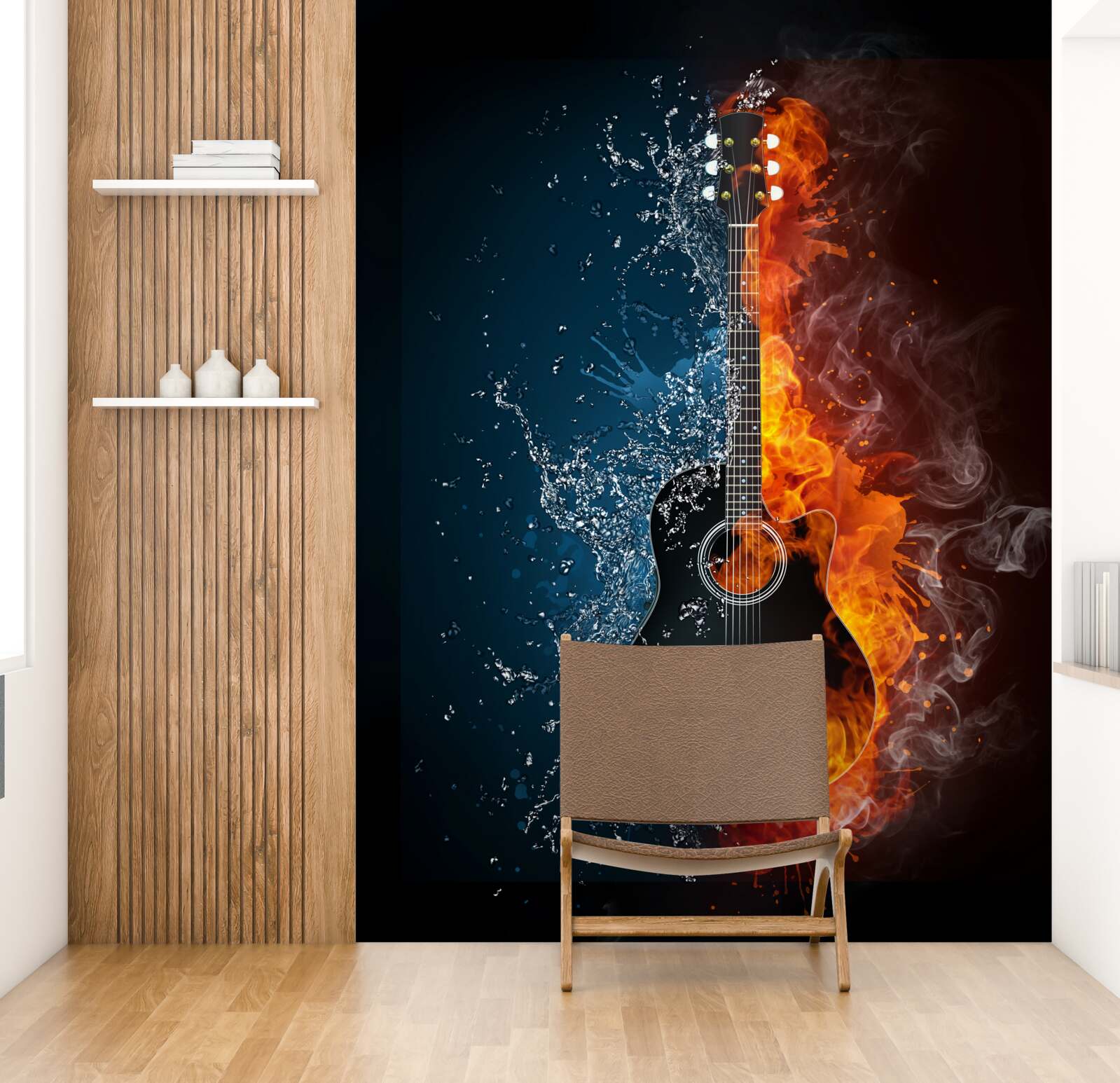 Fototapeta woda i ogień otaczają gitarę