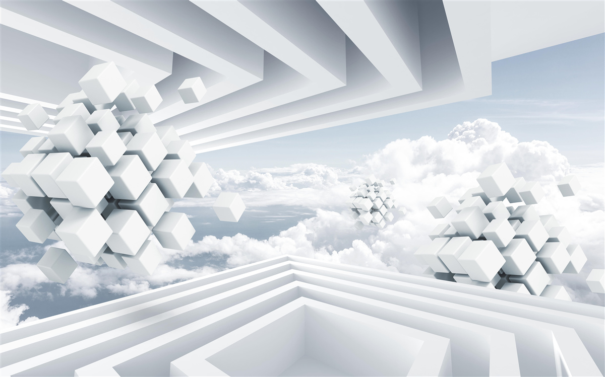 Fototapeta geometryczna interpretacja błękitnego nieba i pięknych białych chmur