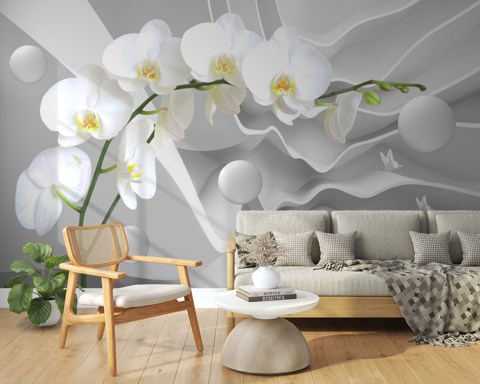 Fototapeta biała orchidea na szarym tle