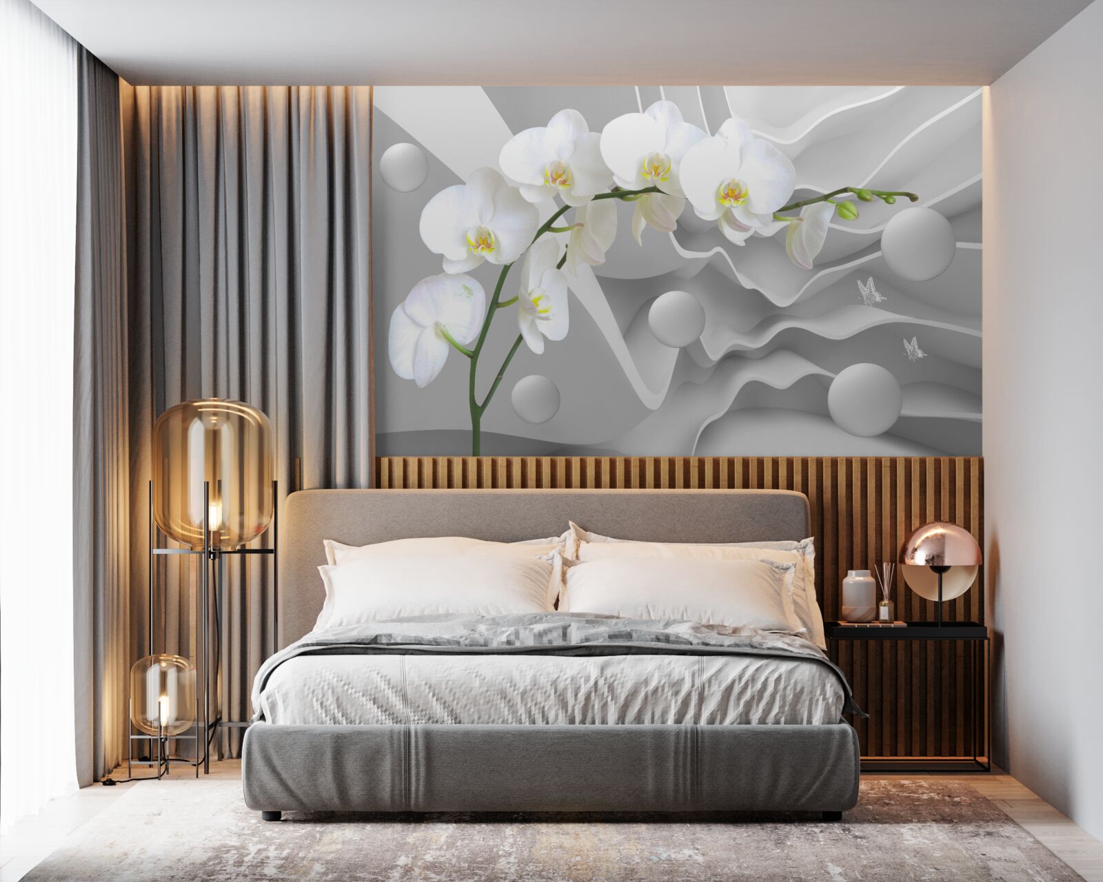 Fototapeta biała orchidea na szarym tle