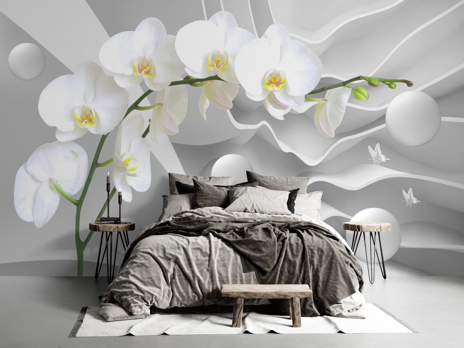Fototapeta biała orchidea na szarym tle