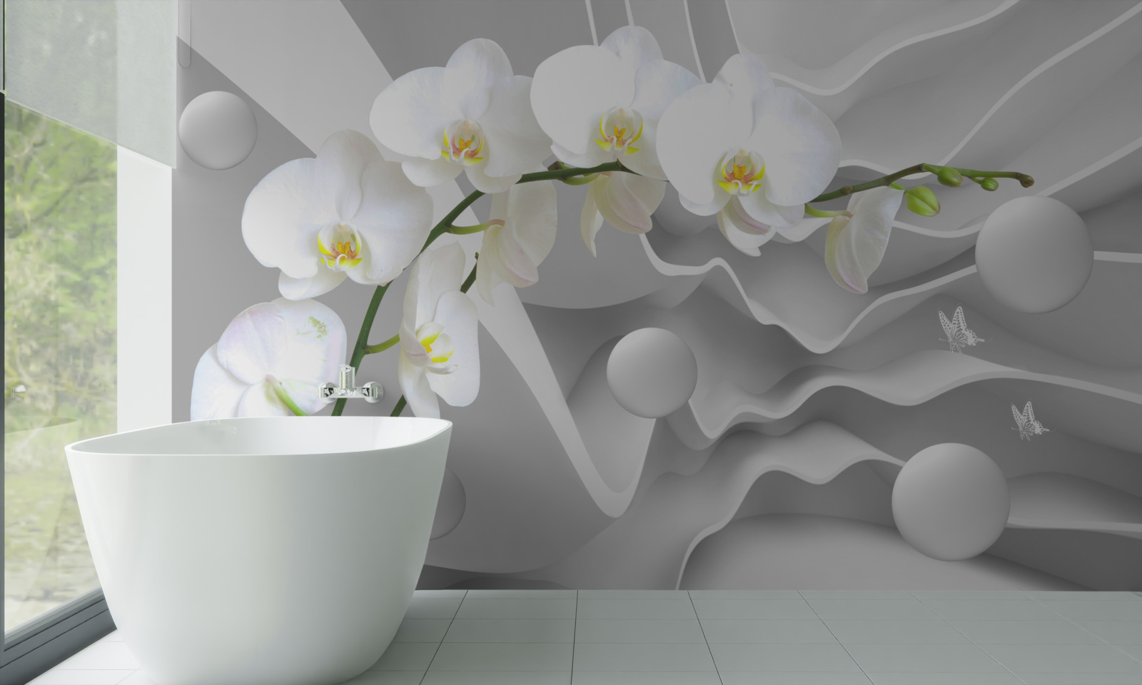 Fototapeta biała orchidea na szarym tle