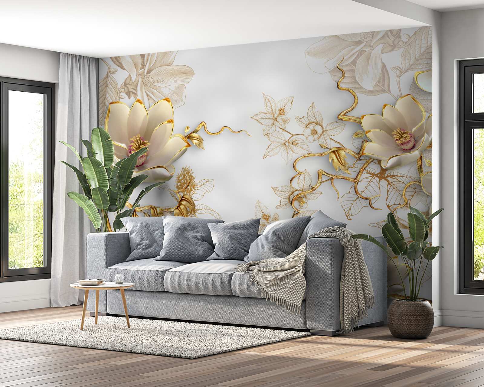 Fototapeta magnolia kwitnąca w złotych odcieniach