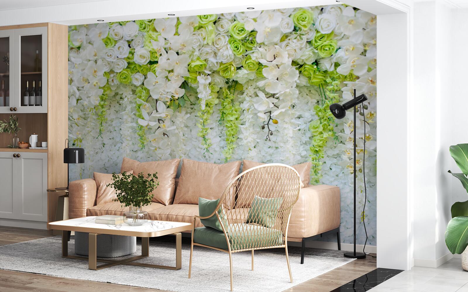Fototapeta różne róże i gałęzie białej orchidei