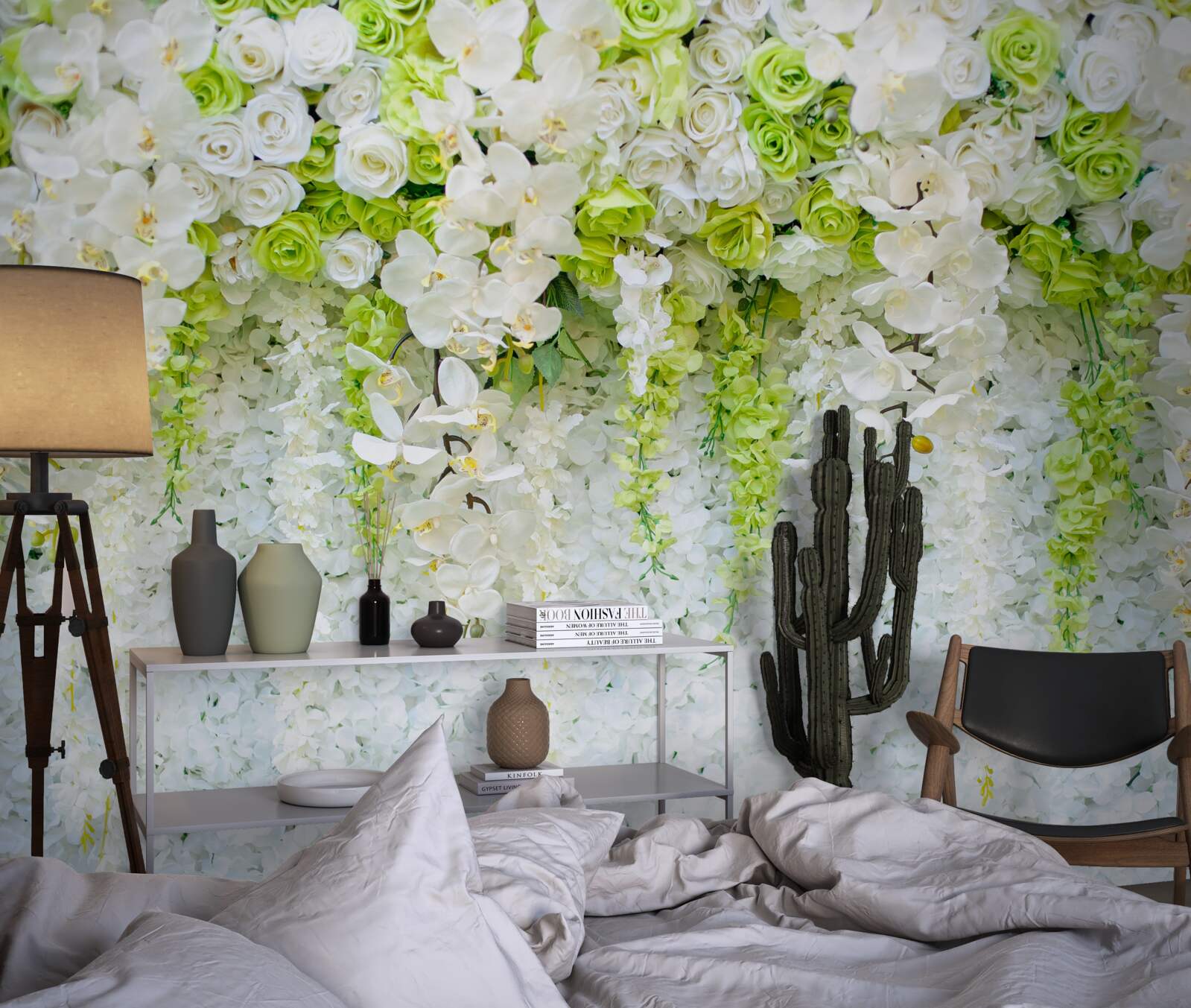 Fototapeta różne róże i gałęzie białej orchidei