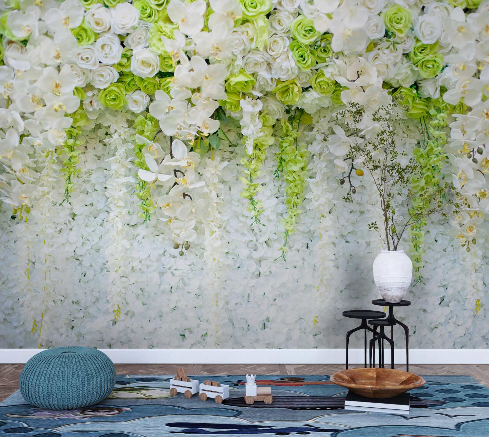 Fototapeta różne róże i gałęzie białej orchidei