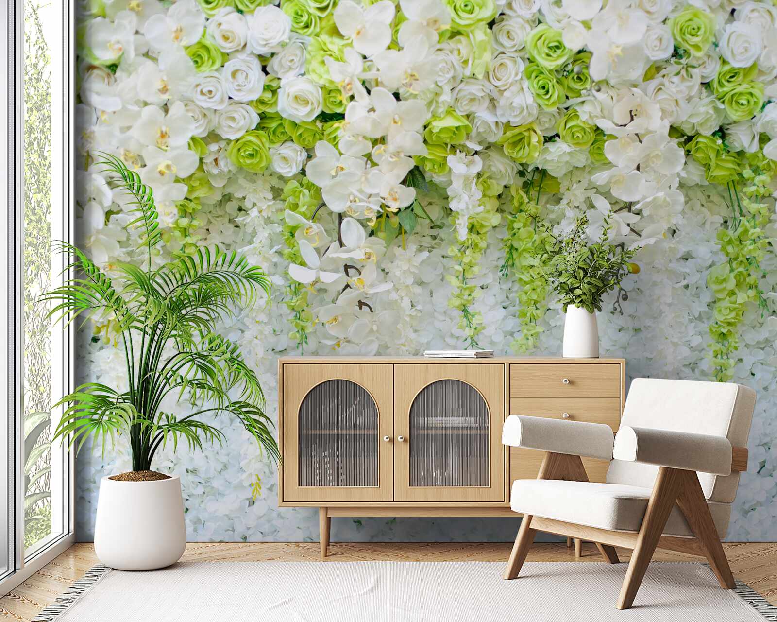 Fototapeta różne róże i gałęzie białej orchidei