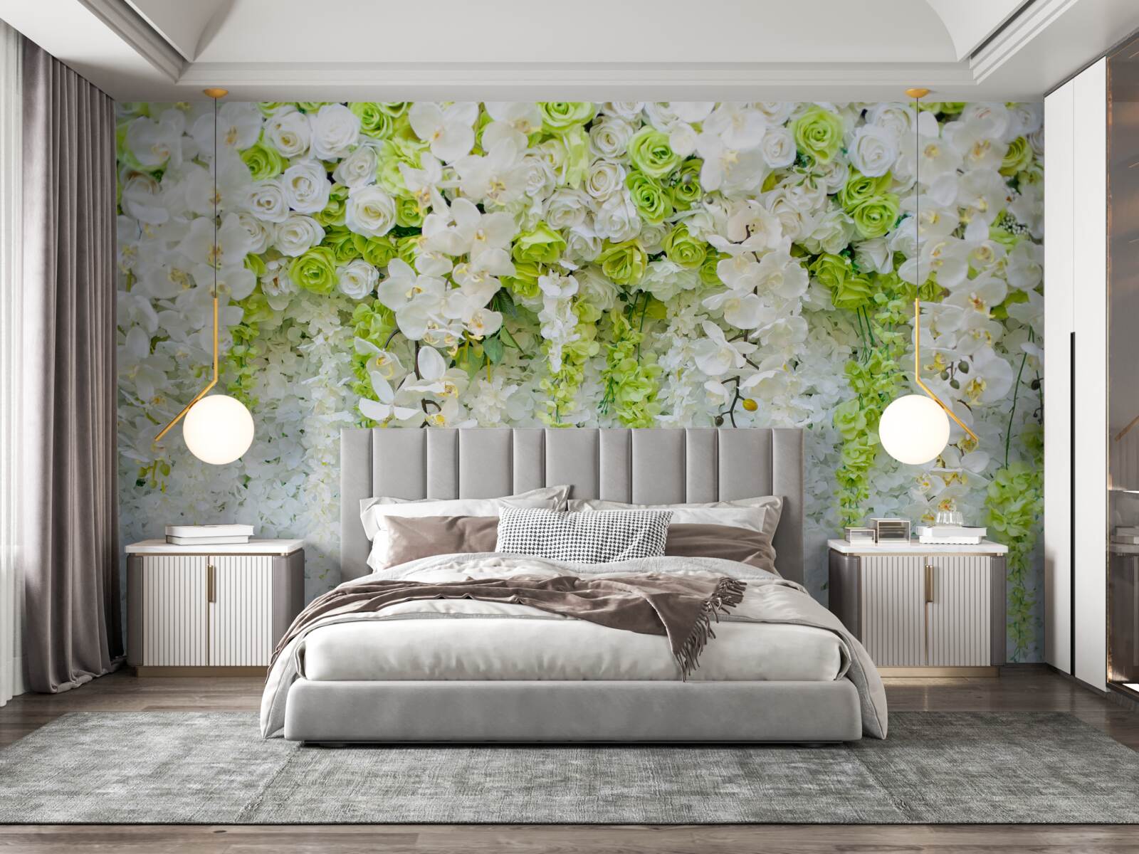 Fototapeta różne róże i gałęzie białej orchidei