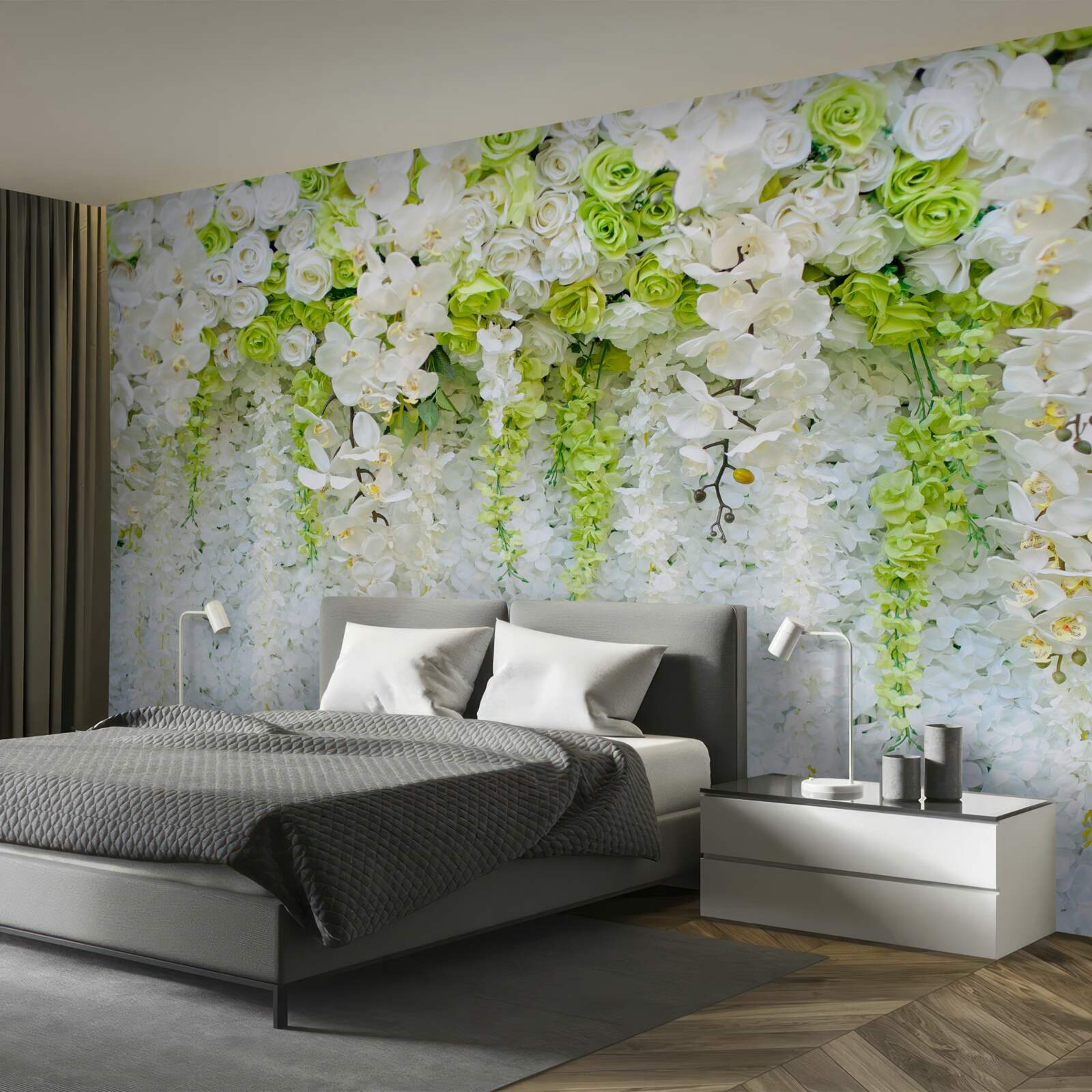 Fototapeta różne róże i gałęzie białej orchidei