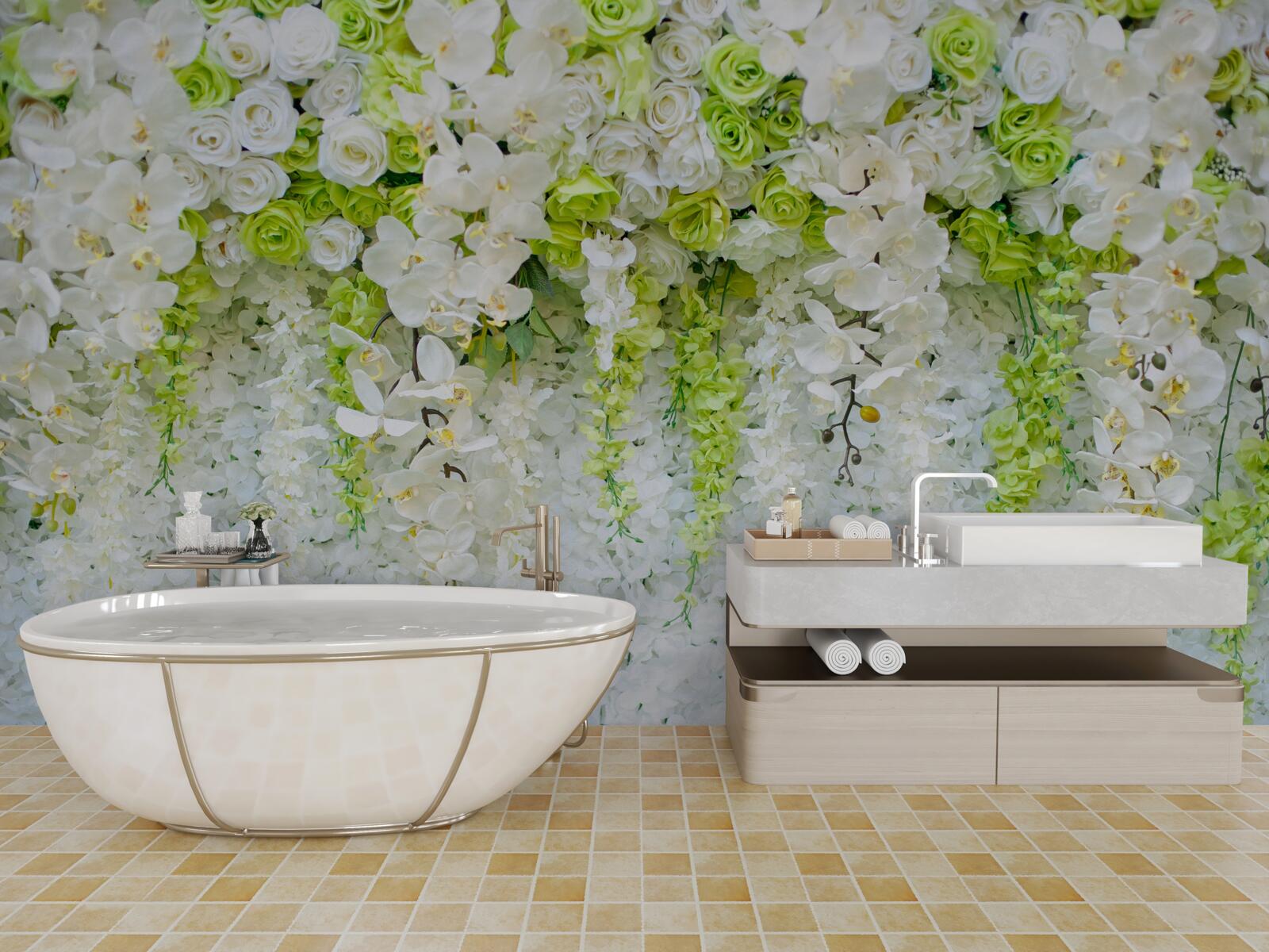 Fototapeta różne róże i gałęzie białej orchidei